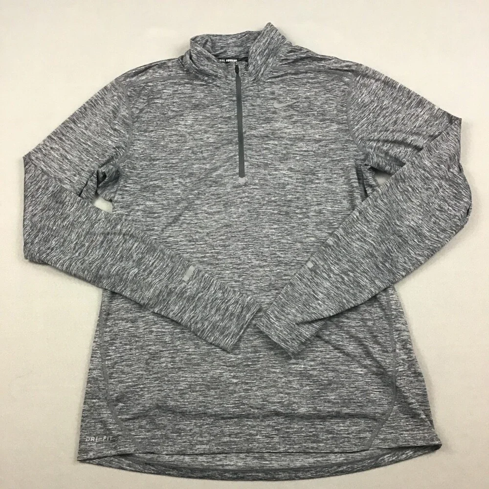 Nike Sweater Men Medium Gray Solid Running 1/4 Zip Pullover Dri Fit Swoosh M